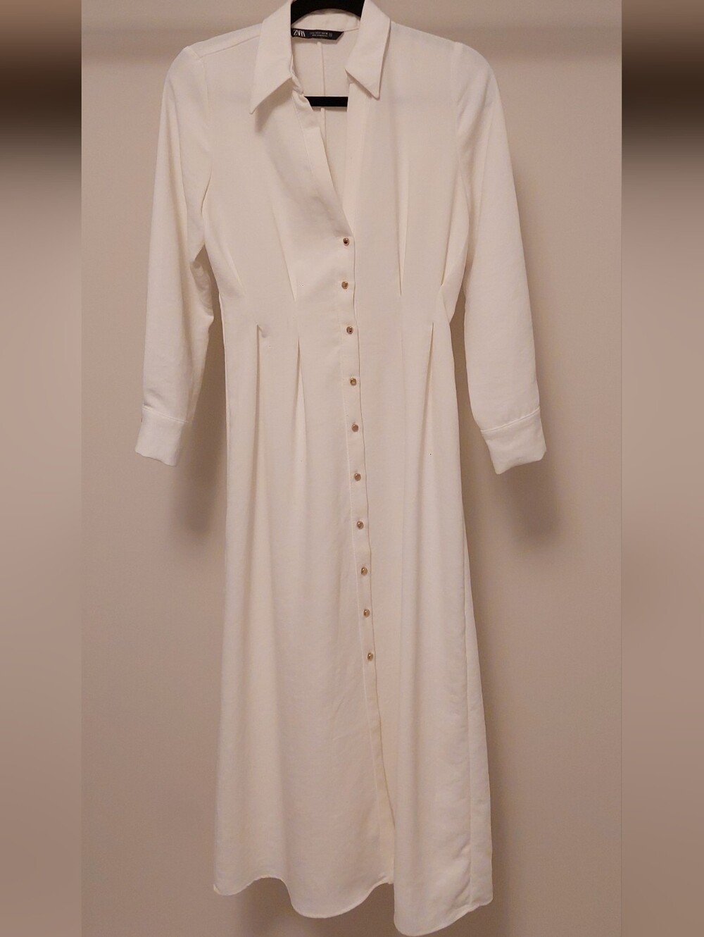 Zara White Midi Dress Long Sleeves
